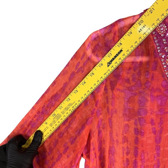 Laura Ashley New Women XL Tie Dye Chiffon Top Jeweled Artsy Blouse Hippie Groovy - Picture 10 of 16